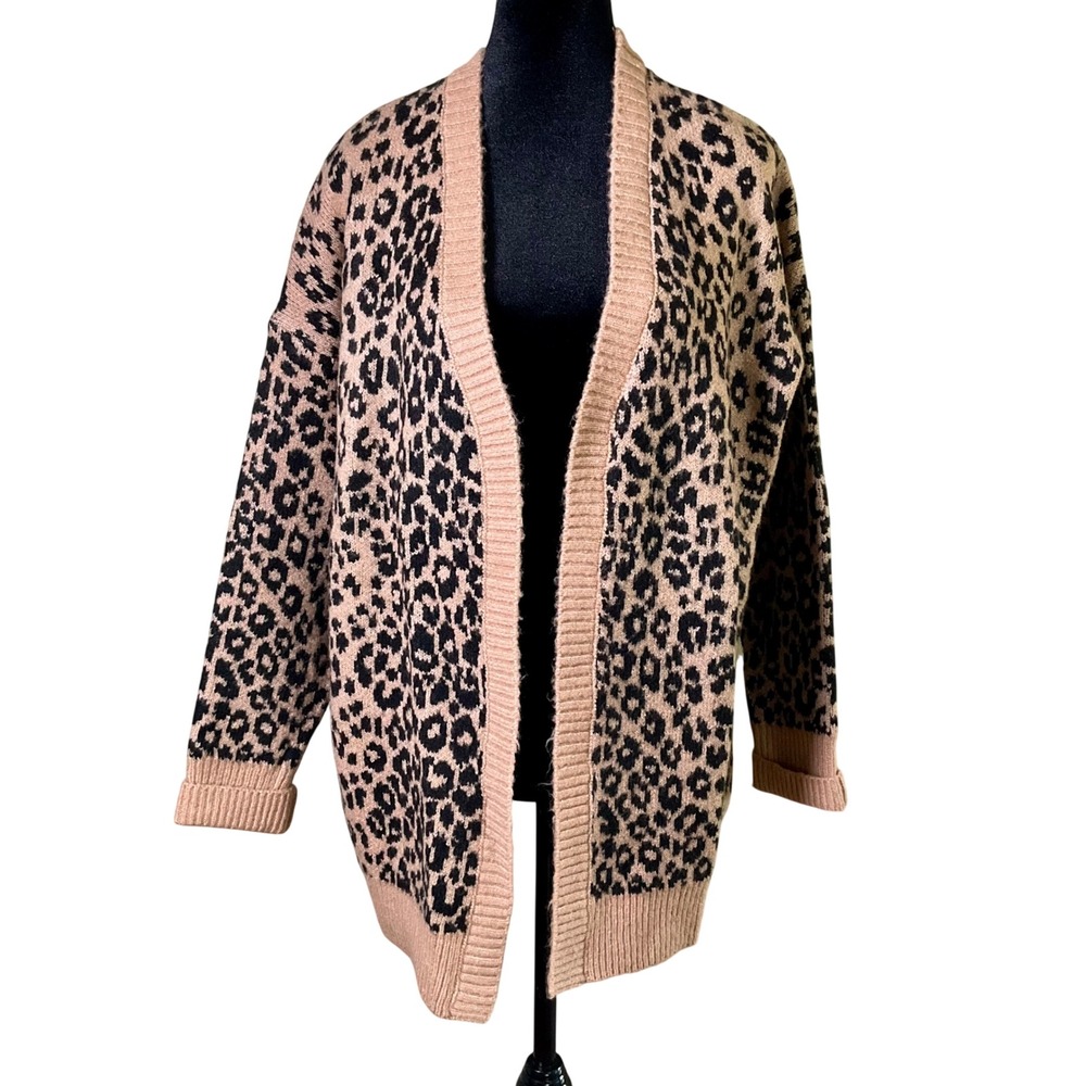 NOBO Leopard Print Cardigan Sweater XXL 20 Open Front Oversized Longline Knit